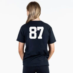 Soccer Short Sleeve T-Shirt - Soccer Girl Player Sketch -Sport Gift Store BLACK BACK GIRLS NUMBER 1