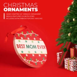 Round Ceramic Ornament - Best Mom Ever 9 Round Ceramic Ornament - Best Mom Ever -Sport Gift Store DL 00004 DETAILS