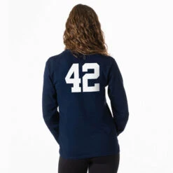 Soccer Tshirt Long Sleeve - Soccer Girl Player Sketch -Sport Gift Store FEMALE NAVY LSTEE NUMBER
