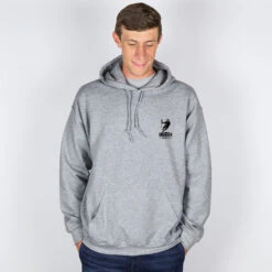 Guys Lacrosse Hooded Sweatshirt - Lacrosse Dad Sticks (Back Design) -Sport Gift Store GUYS LACROSSE SWEATSHIRT ADULT MALE GRAY FRONT