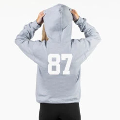 Soccer Hooded Sweatshirt - Girls Soccer Stars And Stripes Player -Sport Gift Store HOODED SWEATSHIRT GRAY BACK GIRLS NUMBER