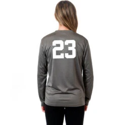 Hockey Long Sleeve Performance Tee - Hockey Girl Glitch -Sport Gift Store LSTECH F GRAPHITE NUMBER
