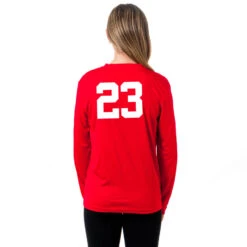 Soccer Long Sleeve Performance Tee - Girls Soccer Stars And Stripes Player -Sport Gift Store LSTECH F RED NUMBER