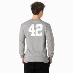 Guys Lacrosse Tshirt Long Sleeve - Crossed Sticks -Sport Gift Store MALE GRAY LSTEE NUMBER 10