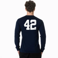 Guys Lacrosse Tshirt Long Sleeve - My Goal Is To Deny Yours Defenseman -Sport Gift Store MALE NAVY LSTEE NUMBER 10