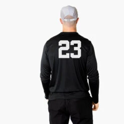 Soccer Long Sleeve Performance Tee - Just Kickin' It -Sport Gift Store MENS LS TECH BLACK BACK NUMBER