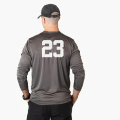 Soccer Long Sleeve Performance Tee - USA Patriotic -Sport Gift Store MENS LS TECH GRAPHITE BACK NUMBER