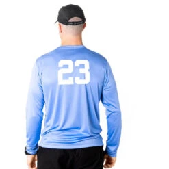 Guys Lacrosse Long Sleeve Performance Tee - I'd Rather Lax -Sport Gift Store MENS LS TECH LIGHTBLUE BACK NUMBER 3