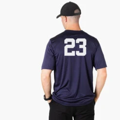 Soccer Short Sleeve Performance Tee - Just Kickin' It -Sport Gift Store MENS SS TECH NAVY BACK NUMBER 2