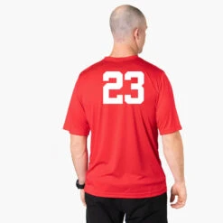 Guys Lacrosse Short Sleeve Performance Tee - I'd Rather Lax -Sport Gift Store MENS SS TECH RED BACK NUMBER