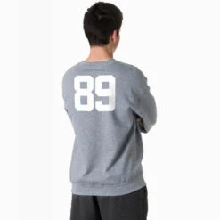 Guys Lacrosse Crewneck Sweatshirt - Patriotic Lacrosse -Sport Gift Store Male Crewneck Back Gray Number 10
