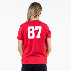Softball Short Sleeve T-Shirt - Hit Run Steal Slide 7 Softball Short Sleeve T-Shirt - Hit Run Steal Slide -Sport Gift Store RED BACK GIRLS NUMBER
