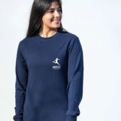 Soccer Tshirt Long Sleeve - Eat. Sleep. Soccer (Back Design) -Sport Gift Store SOCCER LS FEMALE NAVY FRONT