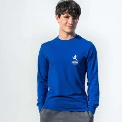 Soccer Tshirt Long Sleeve - I'd Rather Be Playing Soccer Round (Back Design) -Sport Gift Store SOCCER LS MALE ROYAL FRONT