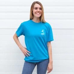 Soccer Short Sleeve T-Shirt - I'd Rather Be Playing Soccer Round (Back Design) -Sport Gift Store SOCCER SS FEMALE TURQUOISE FRONT