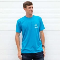 Soccer Short Sleeve T-Shirt - I'd Rather Be Playing Soccer Round (Back Design) -Sport Gift Store SOCCER SS MALE TURQUOISE FRONT
