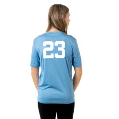 Soccer Short Sleeve Performance Tee - Belle Of The Ball -Sport Gift Store SSTECH F LIGHTBLUE NUMBER
