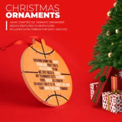 Basketball Round Ceramic Ornament - Jingle All The Way -Sport Gift Store bk 01761 DETAILS