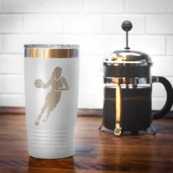 Basketball 20 Oz. Double Insulated Tumbler - Girl Player -Sport Gift Store bk 01974 WHITE COFFEE