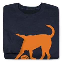Basketball Crewneck Sweatshirt - Baxter The Basketball Dog -Sport Gift Store bk 02202 NAVY FOLD