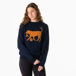 Basketball Crewneck Sweatshirt - Baxter The Basketball Dog -Sport Gift Store bk 02202 NAVY MODEL FEMALE