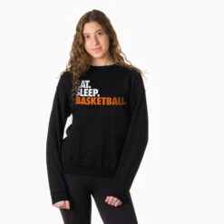 Basketball Crewneck Sweatshirt - Eat Sleep Basketball -Sport Gift Store bk 02203 BLACK MODEL FEMALE