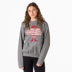 Basketball Crewneck Sweatshirt  - Basketball's My Favorite -Sport Gift Store bk 02239 GRAY MODEL FEMALE