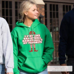 Basketball Hooded Sweatshirt - Basketball's My Favorite -Sport Gift Store bk 02240 GREEN LIFESTYLE FEMALE