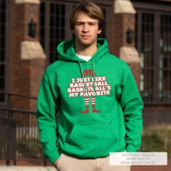 Basketball Hooded Sweatshirt - Basketball's My Favorite -Sport Gift Store bk 02240 GREEN LIFESTYLE MALE