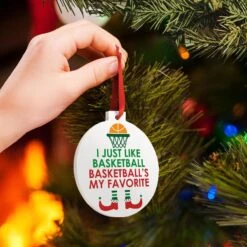 Basketball Round Ceramic Ornament - Basketball's My Favorite -Sport Gift Store bk 02257 LS TREE