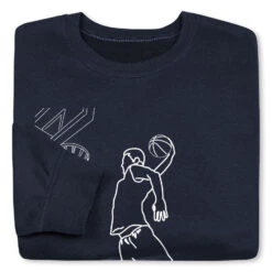 Basketball Crewneck Sweatshirt - Basketball Player Sketch -Sport Gift Store bk 02298 NAVY FOLD