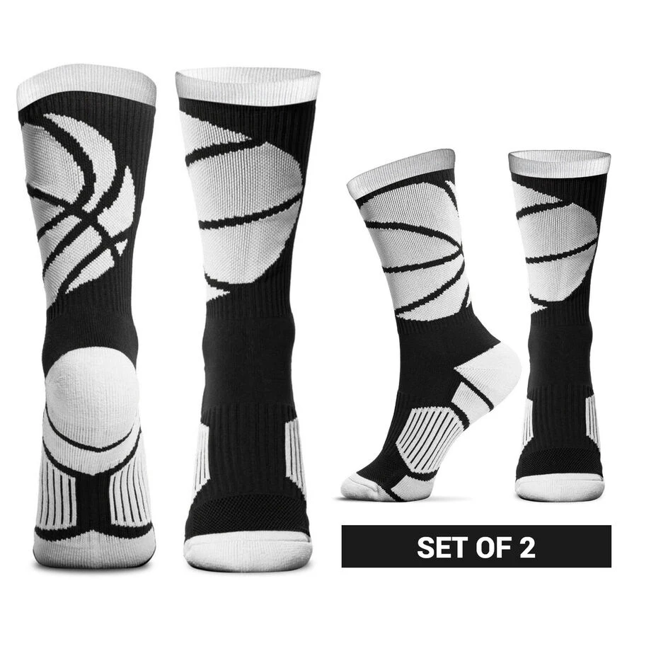 Basketball Woven Mid-Calf Sock Set - Ball Wrap (Black/White) 3 Basketball Woven Mid-Calf Sock Set - Ball Wrap (Black/White)