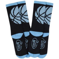 Basketball Woven Mid-Calf Sock Set - Ball Wrap (Black/Carolina Blue) -Sport Gift Store bk 02328 2