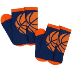 Basketball Woven Mid-Calf Sock Set - Ball Wrap (Navy/Neon Orange) -Sport Gift Store bk 02329 3