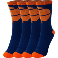 Basketball Woven Mid-Calf Sock Set - Ball Wrap (Navy/Neon Orange) -Sport Gift Store bk 02329 4