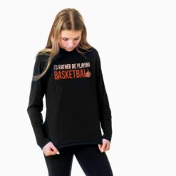 Basketball Long Sleeve Performance Tee - I'd Rather Be Playing Basketball 9 Basketball Long Sleeve Performance Tee - I'd Rather Be Playing Basketball -Sport Gift Store bk 02432 BLACK MODEL F