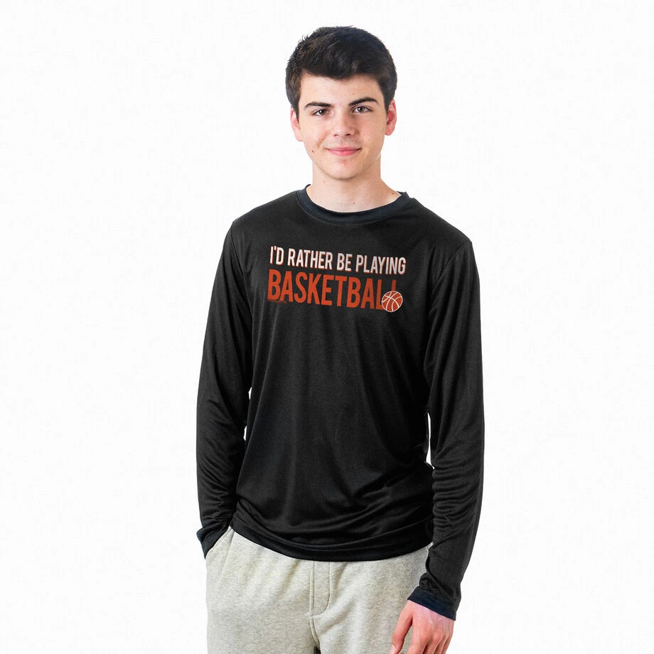 Basketball Long Sleeve Performance Tee - I'd Rather Be Playing Basketball 4 Basketball Long Sleeve Performance Tee - I'd Rather Be Playing Basketball - Image 2