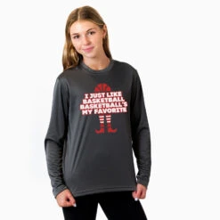 Basketball Long Sleeve Performance Tee - Basketball's My Favorite -Sport Gift Store bk 02437 GRAPHITE MODEL F