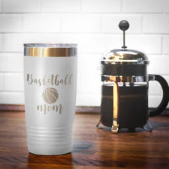 Basketball 20oz. Double Insulated Tumbler - Basketball Mom -Sport Gift Store bk 02480 WHITE COFFEE