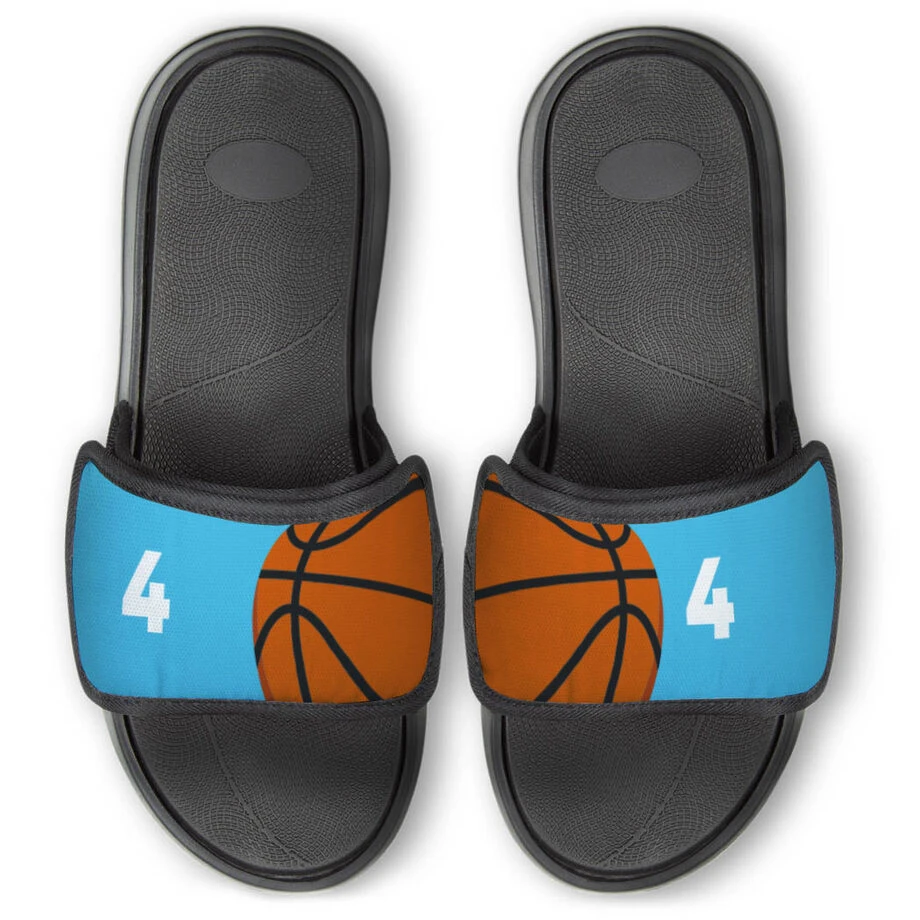 Basketball Repwell® Slide Sandals - Ball And Number Reflected 3 Basketball Repwell® Slide Sandals - Ball And Number Reflected
