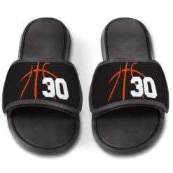 Basketball Repwell® Slide Sandals - Basketball Lines With Number -Sport Gift Store bk 02496 ORANGE FRONT