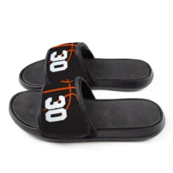 Basketball Repwell® Slide Sandals - Basketball Lines With Number -Sport Gift Store bk 02496 ORANGE SIDE