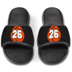 Basketball Repwell® Slide Sandals - Basketball With Number 9 Basketball Repwell® Slide Sandals - Basketball With Number -Sport Gift Store bk 02498 ORANGE FRONT