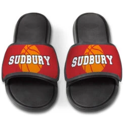 Basketball Repwell® Slide Sandals - Basketball With Text -Sport Gift Store bk 02499 RED FRONT