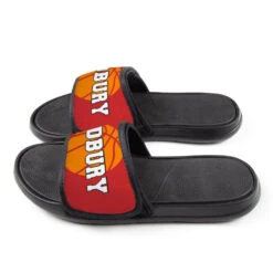 Basketball Repwell® Slide Sandals - Basketball With Text -Sport Gift Store bk 02499 RED SIDE