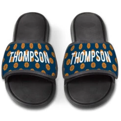 Basketball Repwell® Slide Sandals - Personalized Basketball Pattern -Sport Gift Store bk 02501 NAVY FRONT