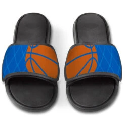 Basketball Repwell® Slide Sandals - Ball Reflected -Sport Gift Store bk 02549 ROYALBLUE FRONT