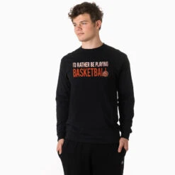 Basketball Tshirt Long Sleeve - I'd Rather Be Playing Basketball -Sport Gift Store bk 02599 BLACK MALE