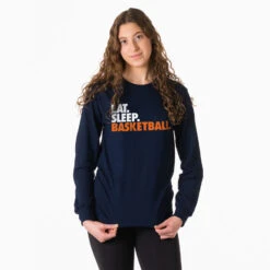Basketball Tshirt Long Sleeve - Eat. Sleep. Basketball -Sport Gift Store bk 02602 NAVY FEMALE