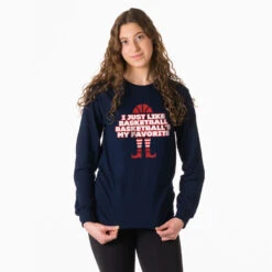 Basketball Tshirt Long Sleeve - Basketball's My Favorite -Sport Gift Store bk 02603 NAVY FEMALE